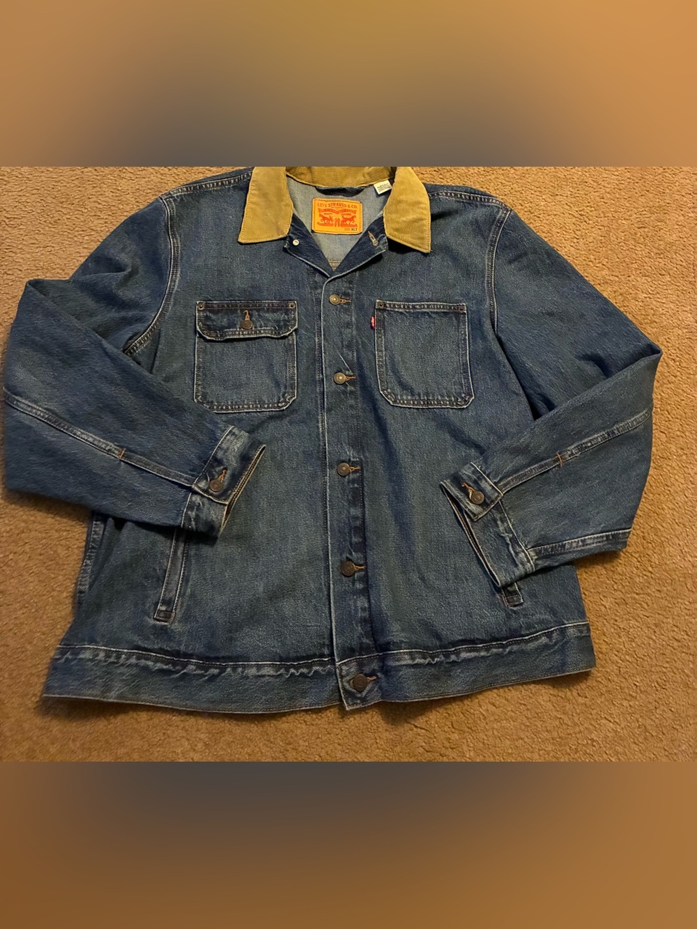 Levi's Blue Denim Jacket with Tan Corduroy Collar